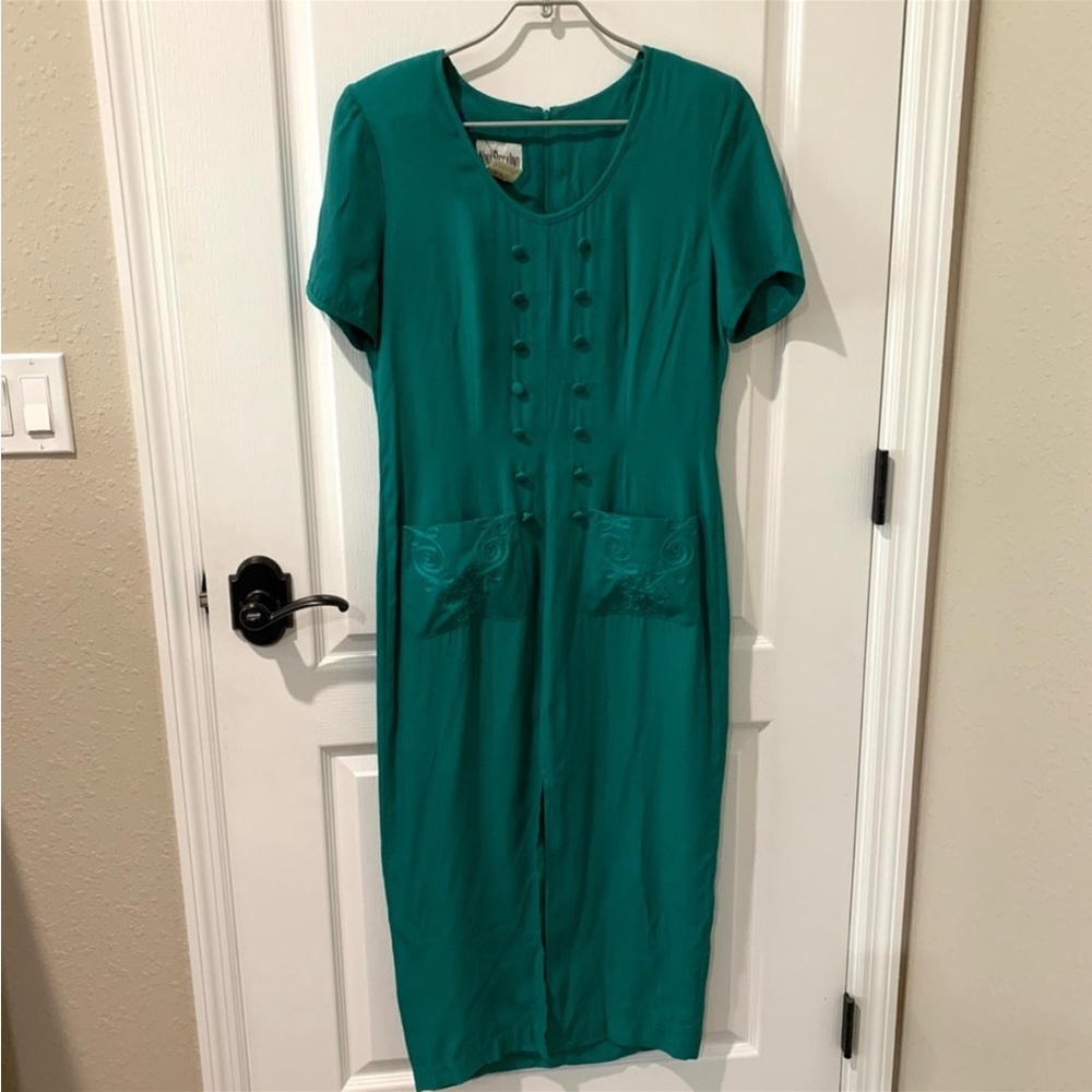 Vintage Green Nina Piccalino Short Sleeve Maxi Sheath Dress Sz8